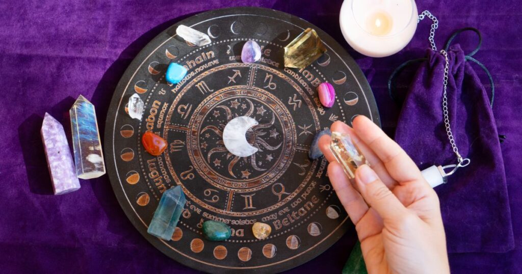 top view of astrologer hands